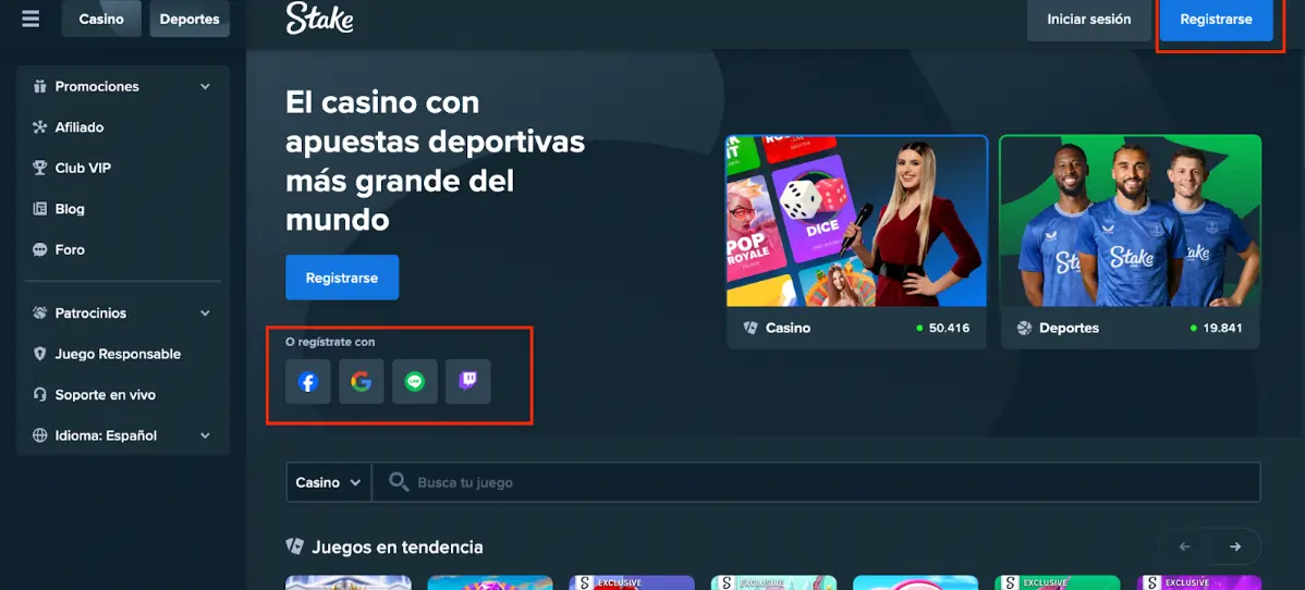 Cómo registrarse en Stake Casino